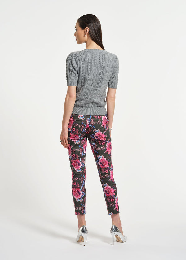 Isaac Mizrahi New York Jewel Neck Short Sleeve Cable Sweater