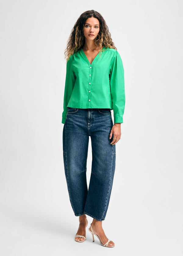 isaac mizrahi new york Long Sleeve V Neck Button Down Blouse