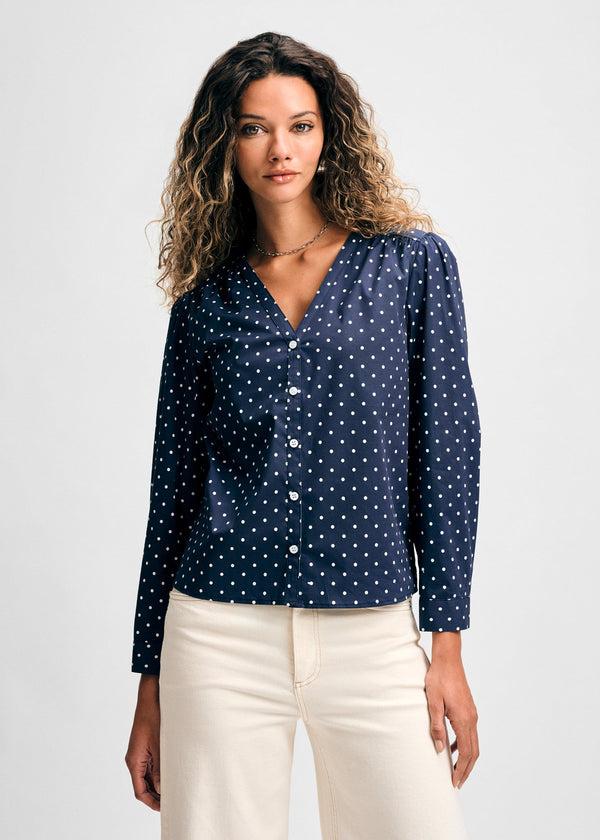 isaac mizrahi new york Long Sleeve V Neck Button Down Blouse