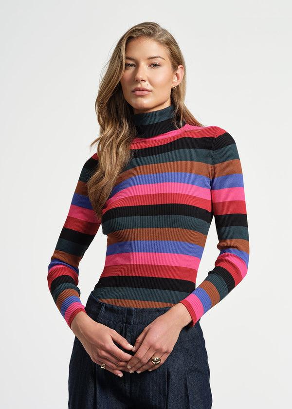 Isaac Mizrahi New York Mock Neck Long Sleeve Stripe Sweater