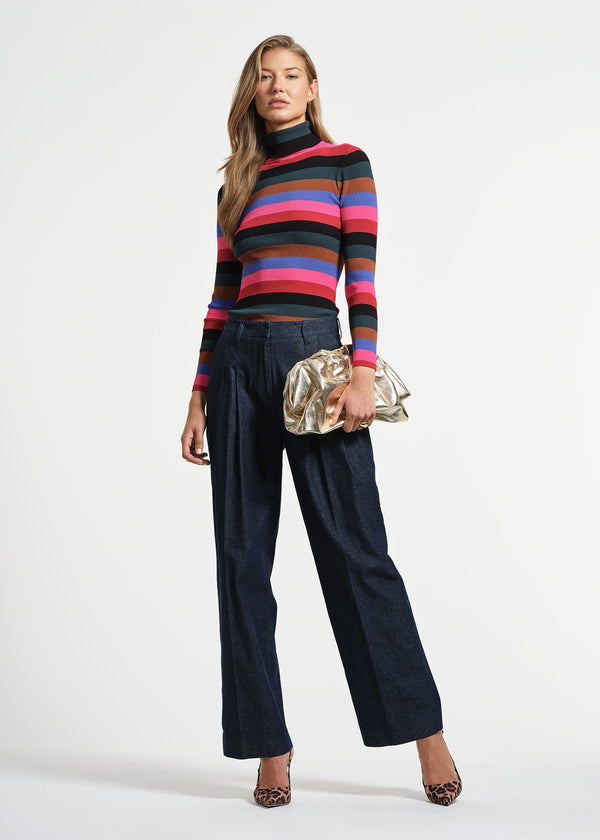 isaac mizrahi new york Mock Neck Long Sleeve Stripe Sweater