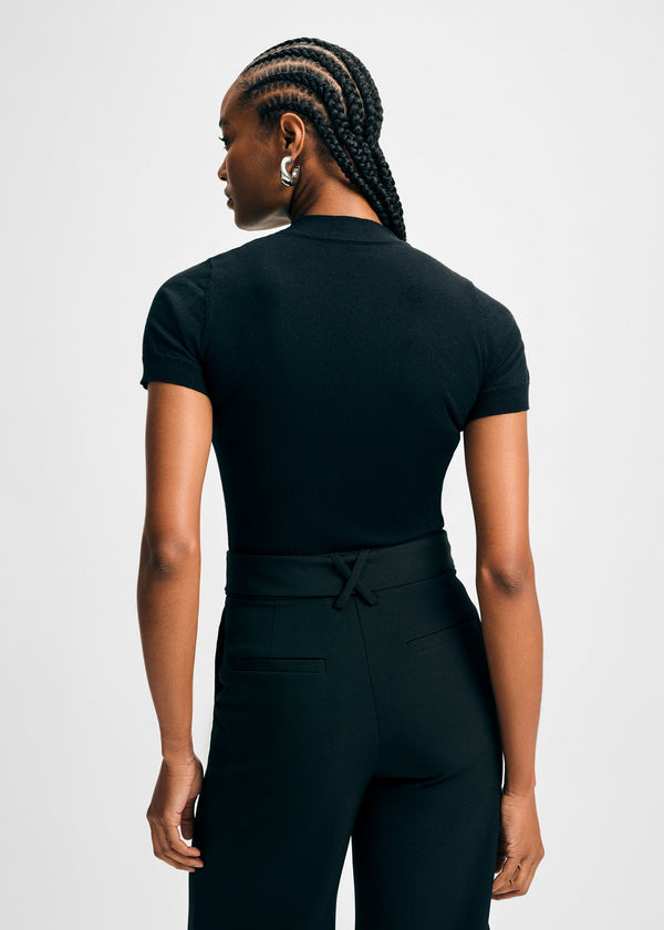 Isaac Mizrahi New York Mock Neck Short Sleeve Sweater Top