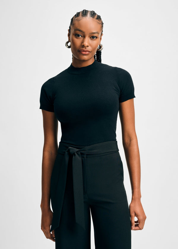 isaac mizrahi new york Mock Neck Short Sleeve Sweater Top