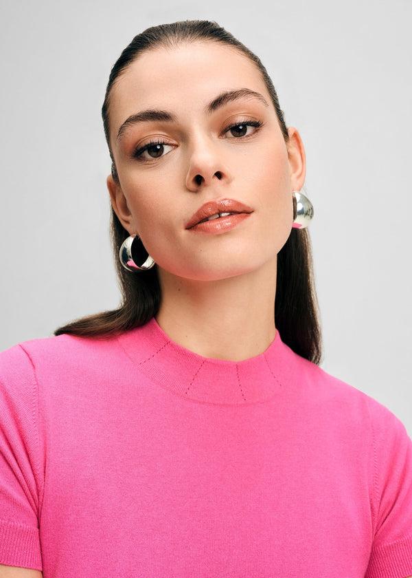 Isaac Mizrahi New York Mock Neck Short Sleeve Sweater Top