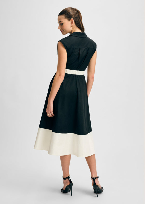 Isaac Mizrahi New York Notched Collar Full Skirt Midi Cotton Dress