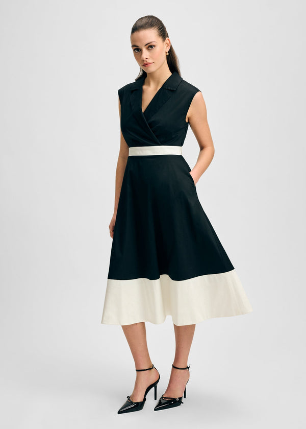 isaac mizrahi new york Notched Collar Full Skirt Midi Cotton Dress