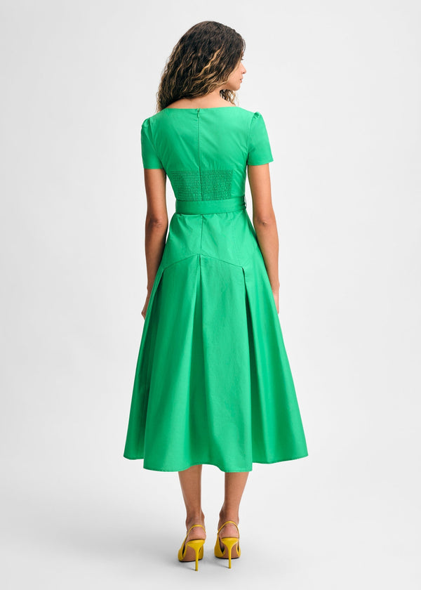 Isaac Mizrahi New York Pleated Detail Belted Short Sleeve Midi Dress