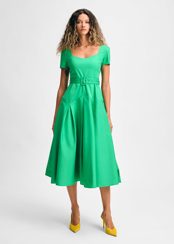 isaac mizrahi new york Pleated Detail Belted Short Sleeve Midi Dress