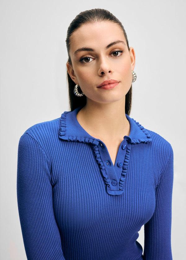 Isaac Mizrahi New York Ruffle Collar Sweater Henley Dress