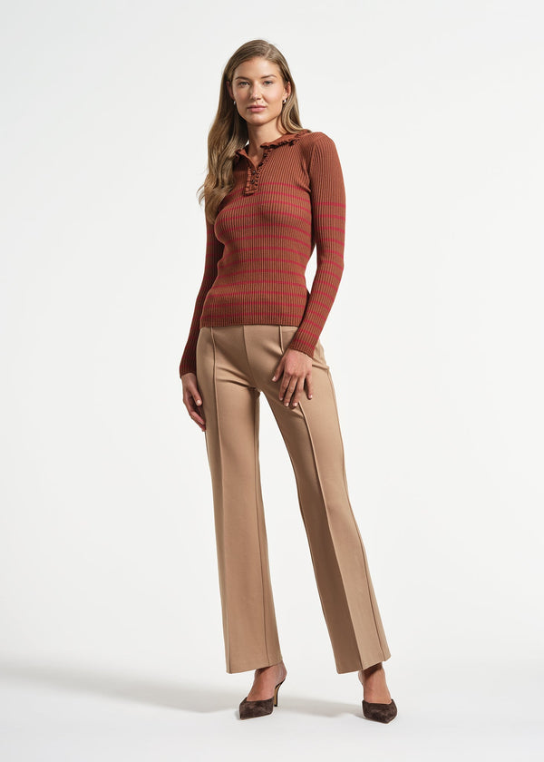 Isaac Mizrahi New York Ruffle Neck Stripe Henley Sweater