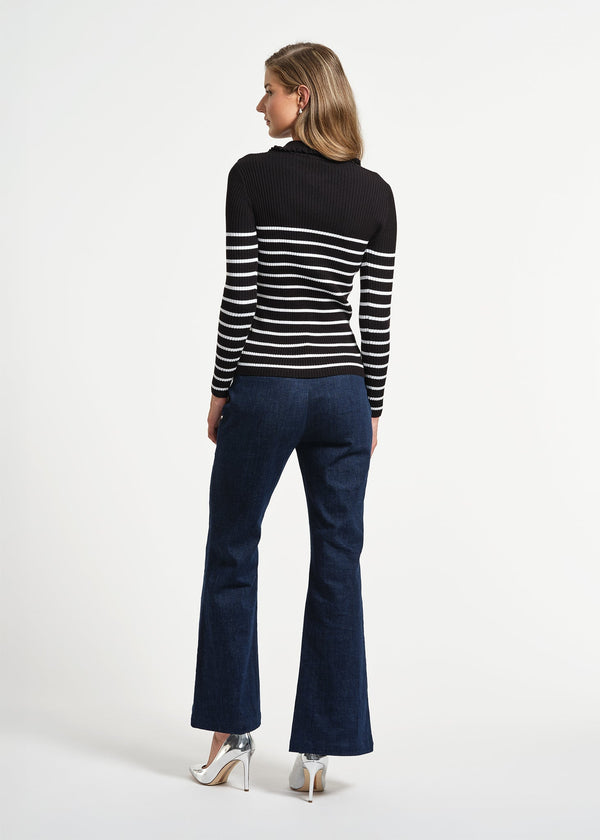 Isaac Mizrahi New York Ruffle Neck Stripe Henley Sweater