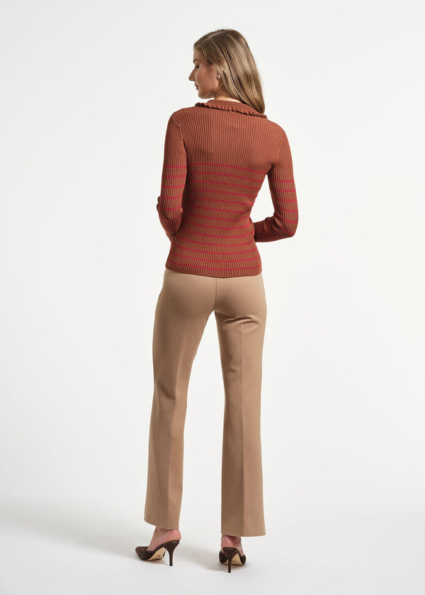 Isaac Mizrahi New York Ruffle Neck Stripe Henley Sweater