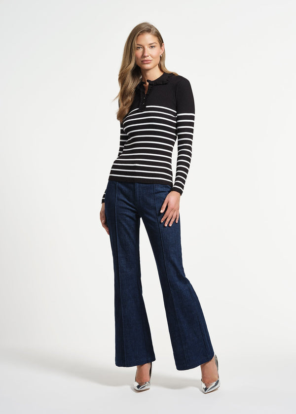 isaac mizrahi new york Ruffle Neck Stripe Henley Sweater
