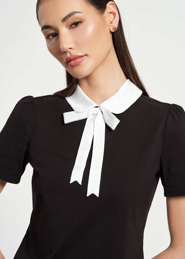 Isaac Mizrahi New York Satin Bow Neck Peter Pan Tee
