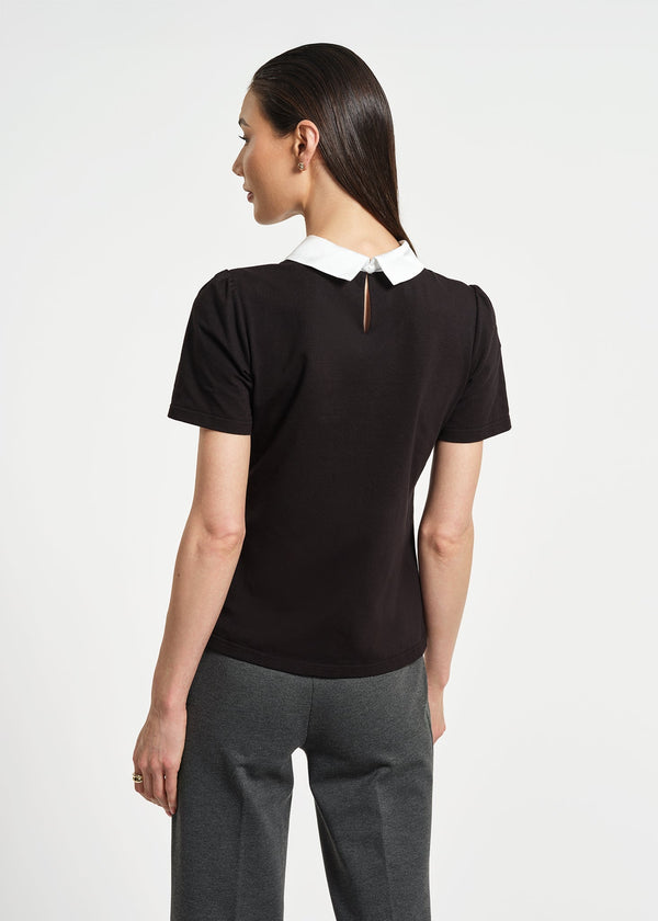 Isaac Mizrahi New York Satin Bow Neck Peter Pan Tee