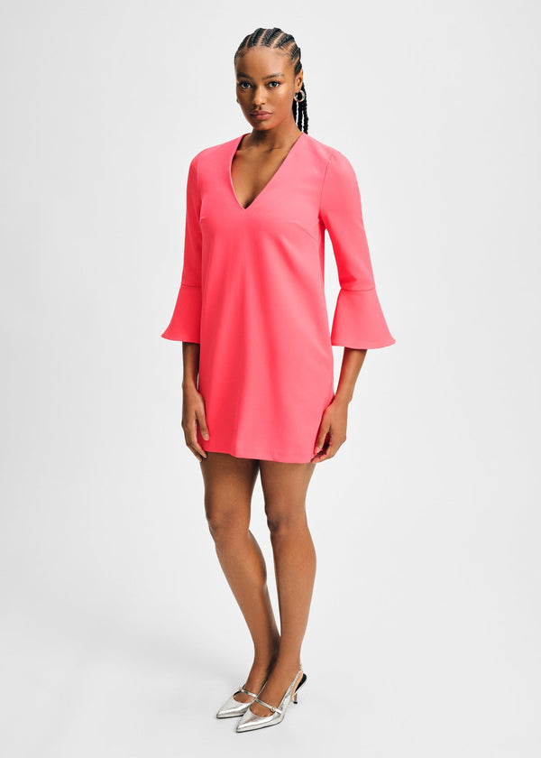 isaac mizrahi new york V Neck Dress with Flare Hem Sleeve