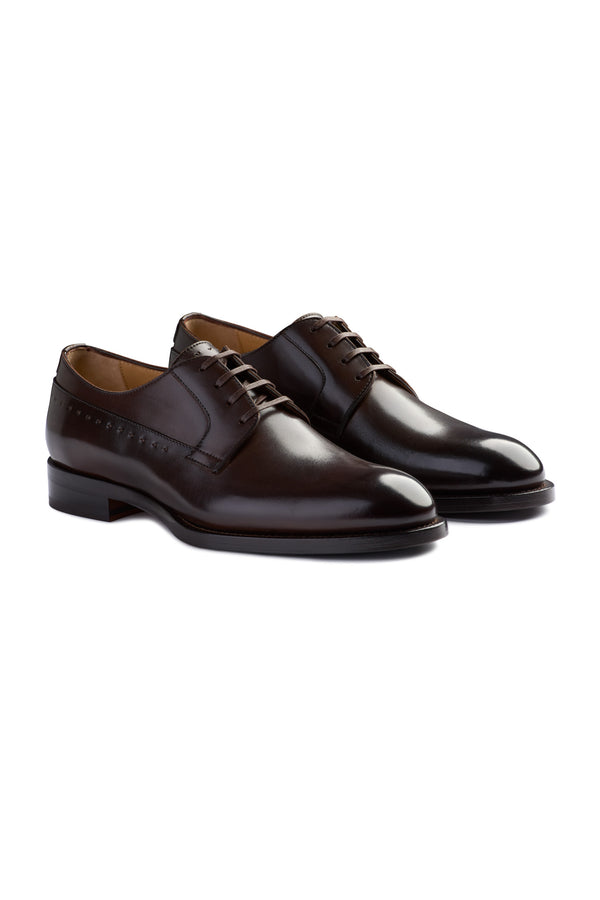 Isaia AMF Leather Derby Dress Shoe Shoes Dark Brown