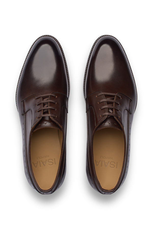 Isaia AMF Leather Derby Dress Shoe Shoes Dark Brown