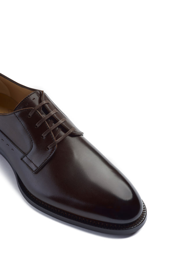 Isaia AMF Leather Derby Dress Shoe Shoes Dark Brown