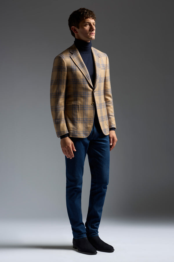Isaia Capri Sport Jacket Jacket Beige With Blue Check