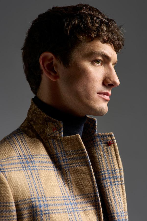 Isaia Capri Sport Jacket Jacket Beige With Blue Check