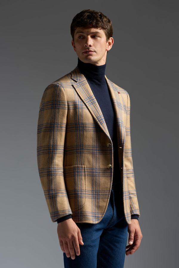 isaia Capri Sport Jacket Jacket Beige With Blue Check