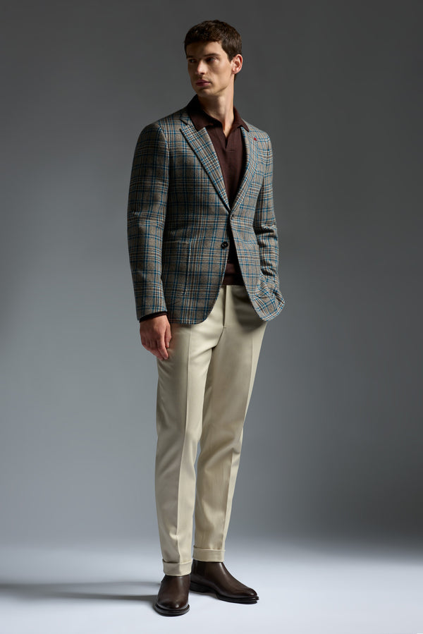 Isaia Capri Sport Jacket Jacket Brown With Teal Check
