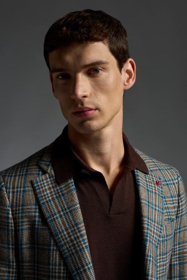 Isaia Capri Sport Jacket Jacket Brown With Teal Check