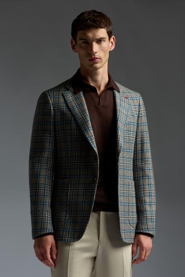 isaia Capri Sport Jacket Jacket Brown With Teal Check