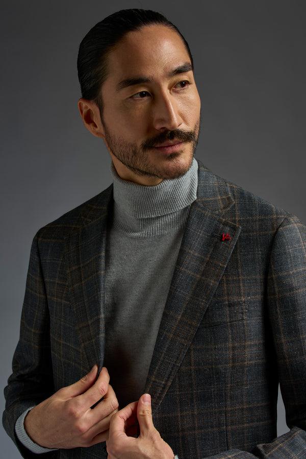 Isaia Capri Sport Jacket Jacket Grey With Brown Check