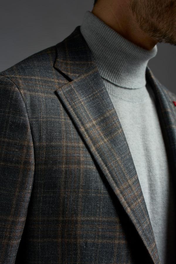 Isaia Capri Sport Jacket Jacket Grey With Brown Check