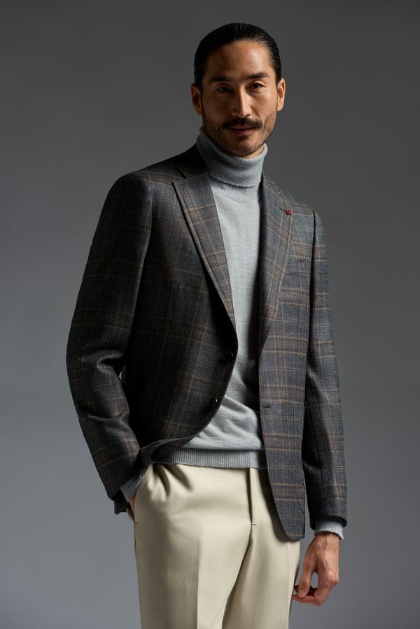 isaia Capri Sport Jacket Jacket Grey With Brown Check