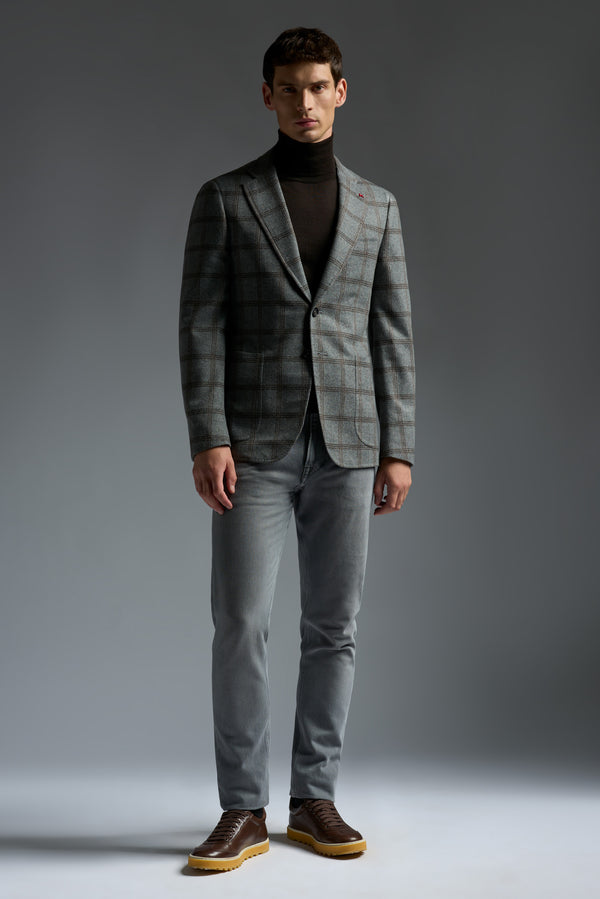 Isaia Capri Sport Jacket Jacket Grey With Brown Windowpane