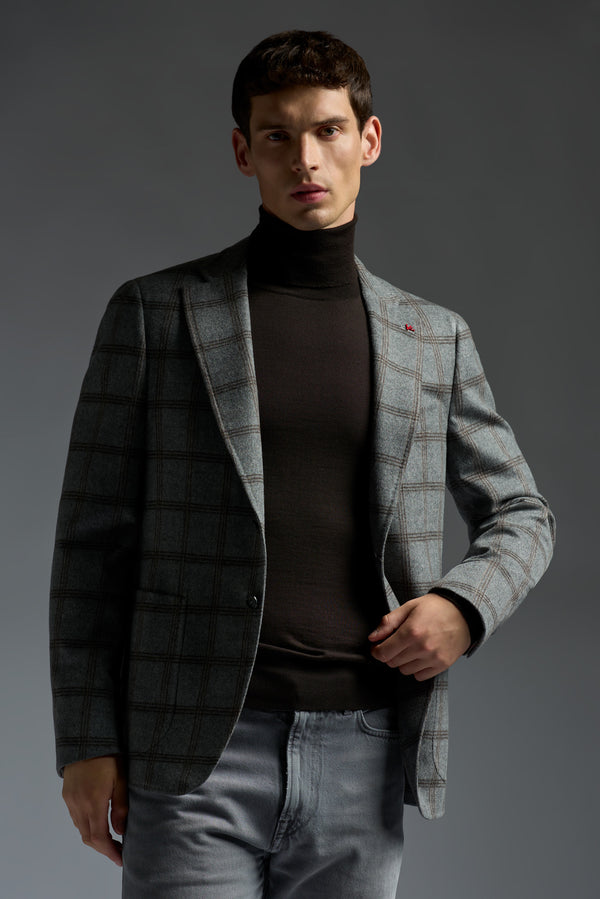 isaia Capri Sport Jacket Jacket Grey With Brown Windowpane