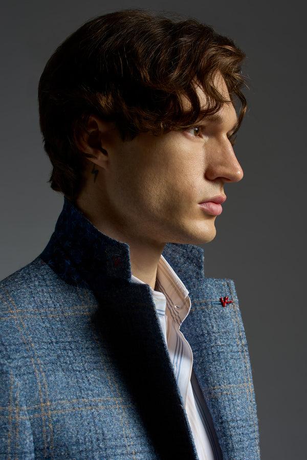 Isaia Capri Sport Jacket Jacket Light Blue With Beige Check