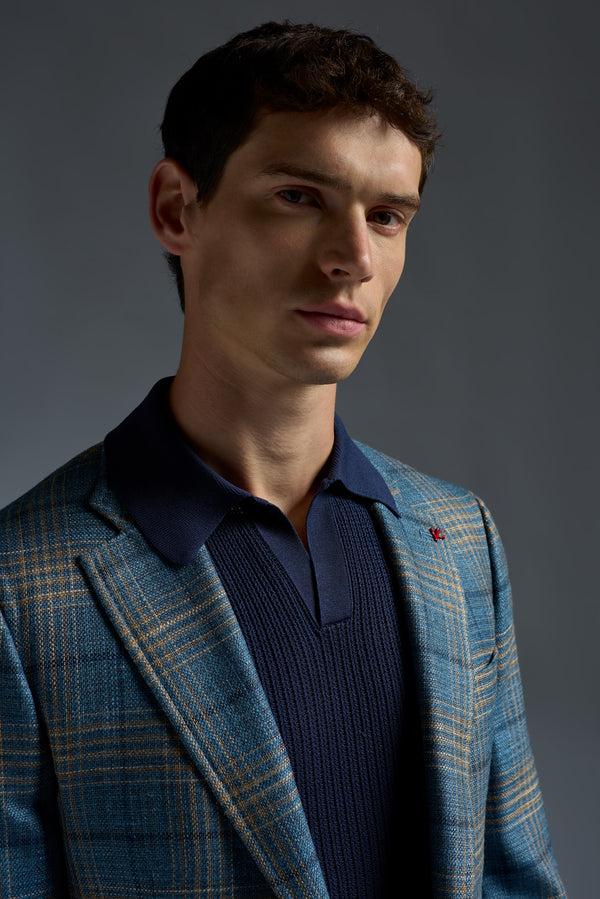 Isaia Capri Sport Jacket Jacket Light Blue With Beige Check