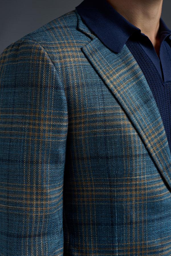 Isaia Capri Sport Jacket Jacket Light Blue With Beige Check