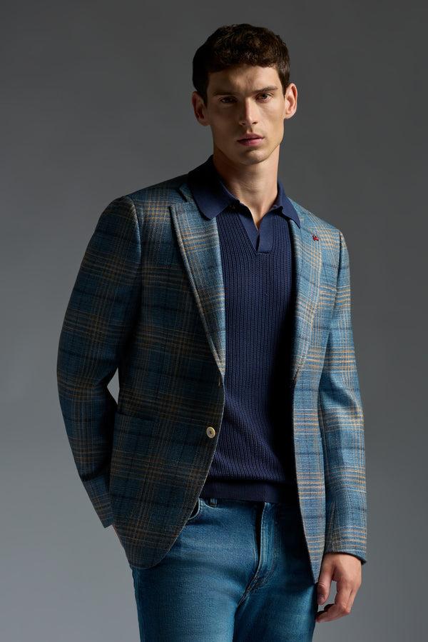 isaia Capri Sport Jacket Jacket Light Blue With Beige Check