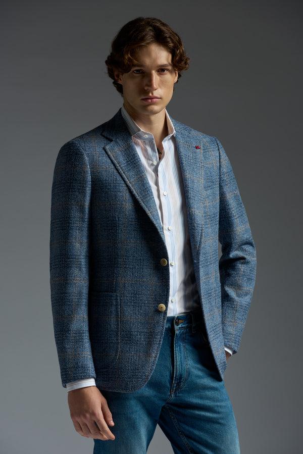 isaia Capri Sport Jacket Jacket Light Blue With Beige Check