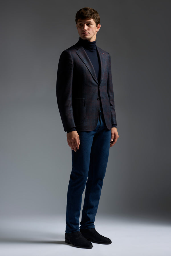 Isaia Capri Sport Jacket Jacket Navy With Red Check
