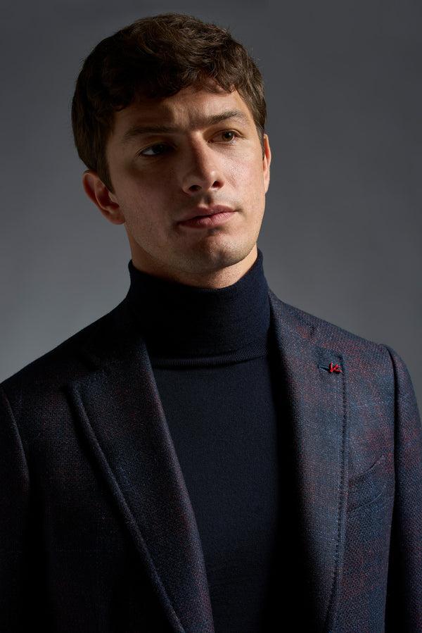 Isaia Capri Sport Jacket Jacket Navy With Red Check