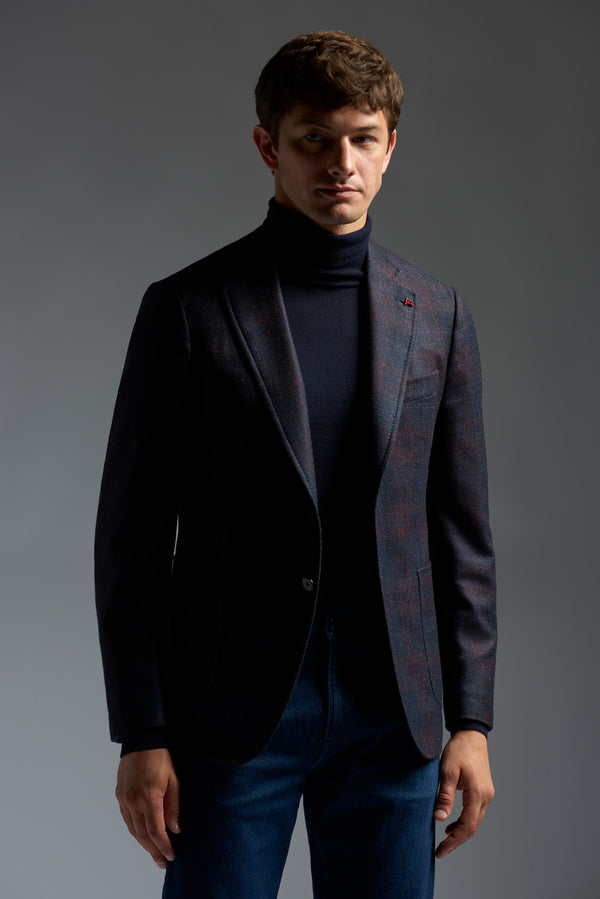 isaia Capri Sport Jacket Jacket Navy With Red Check