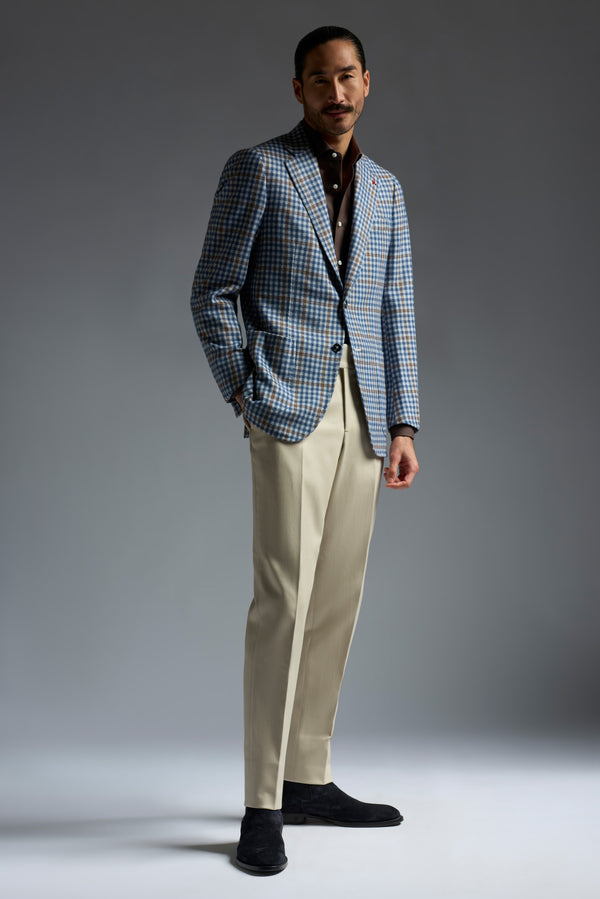 Isaia Domenico Sport Jacket Jacket Blue Check With Orange