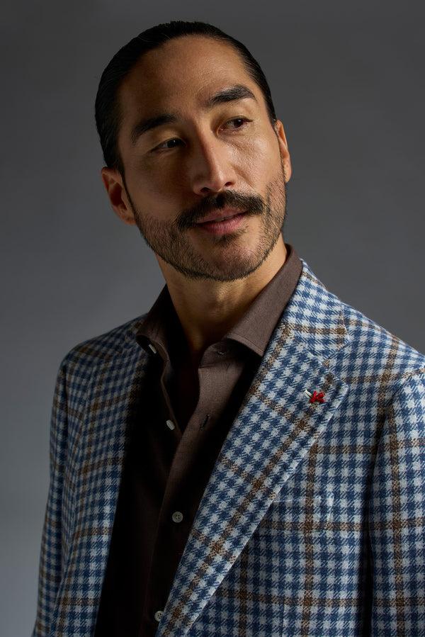Isaia Domenico Sport Jacket Jacket Blue Check With Orange