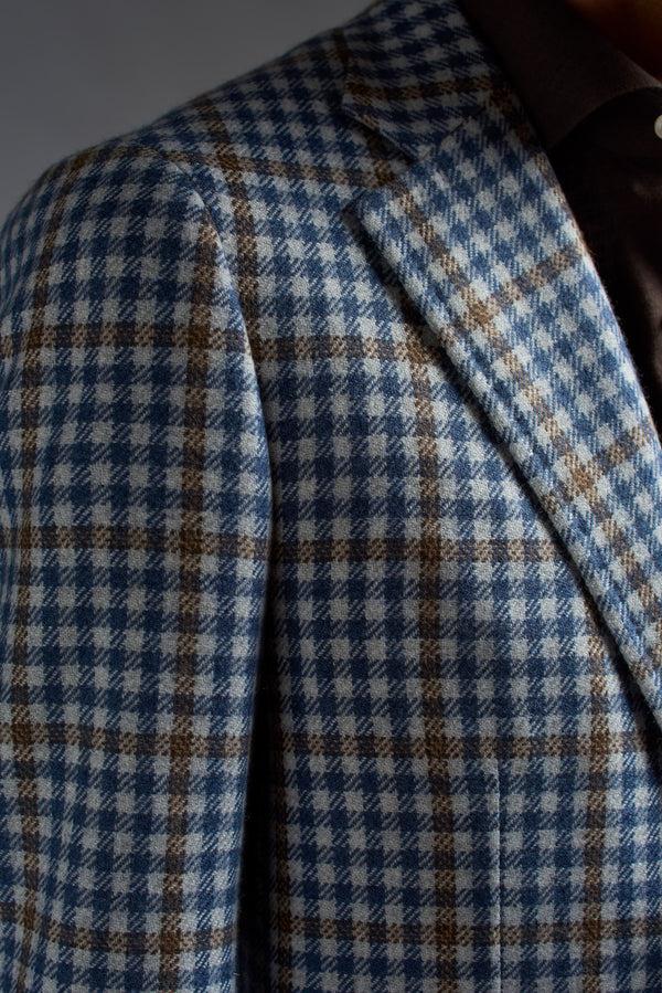 Isaia Domenico Sport Jacket Jacket Blue Check With Orange