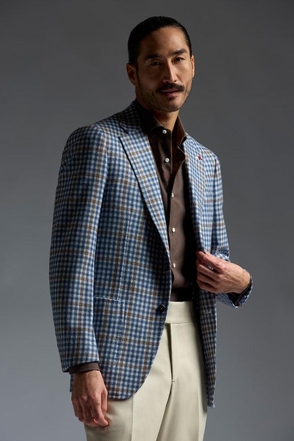 isaia Domenico Sport Jacket Jacket Blue Check With Orange