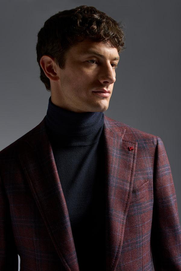 Isaia Domenico Sport Jacket Jacket Burgundy With Navy Check