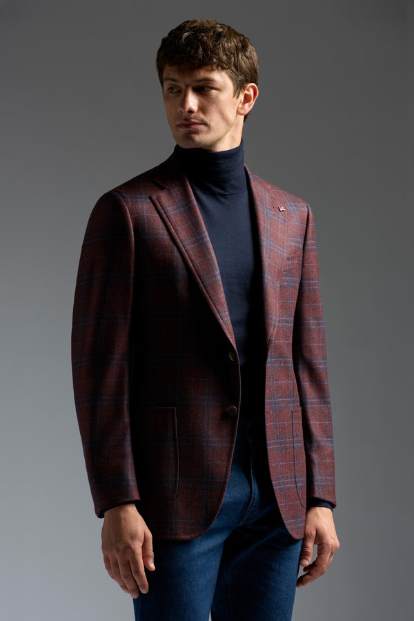 isaia Domenico Sport Jacket Jacket Burgundy With Navy Check