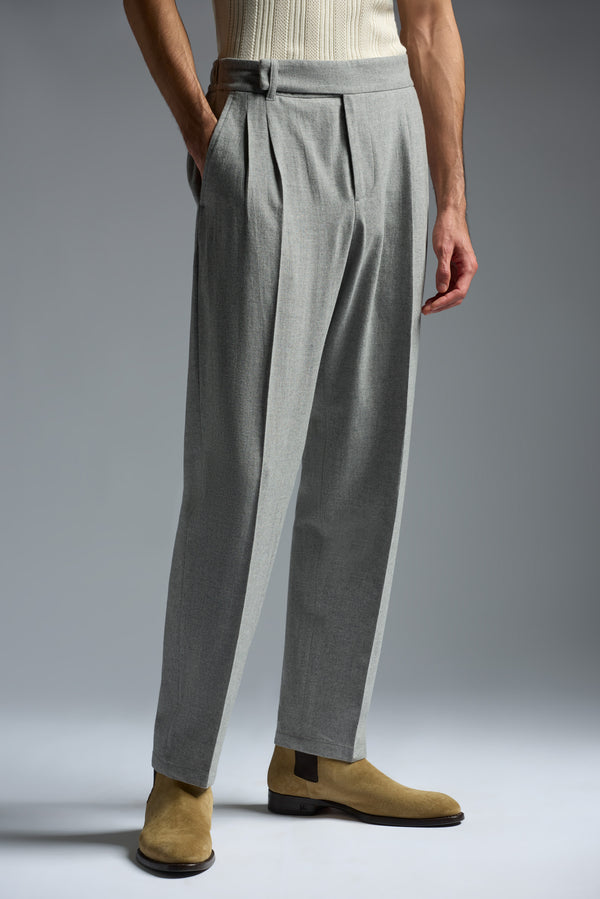 Isaia Double Pleat Comfort Pant Sport Trouser Light Grey