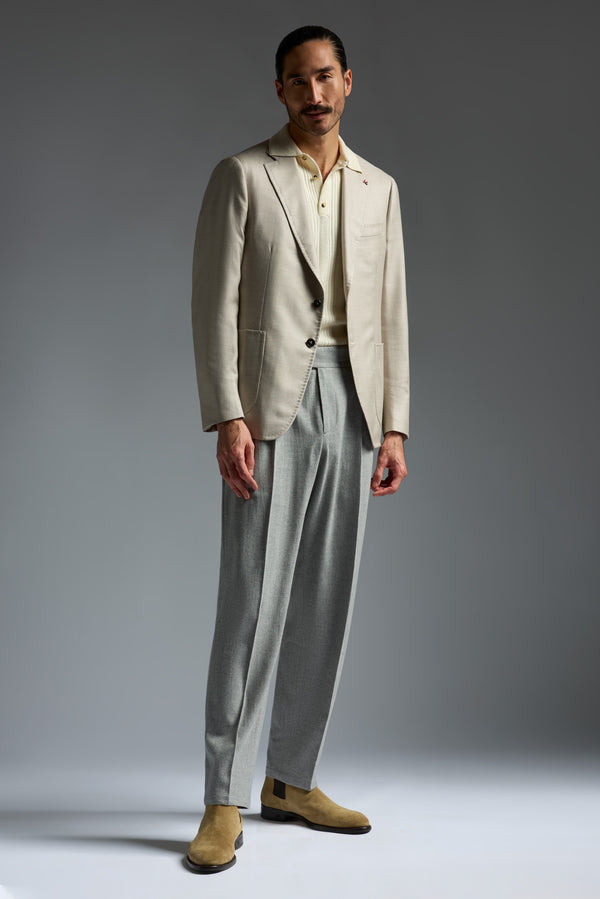 isaia Double Pleat Comfort Pant Sport Trouser Light Grey